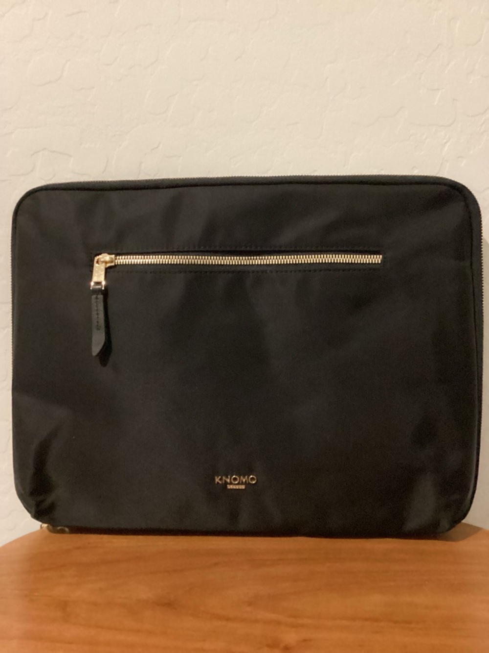 KNOMO Black Laptop Sleeve with Gold Zipper Accent